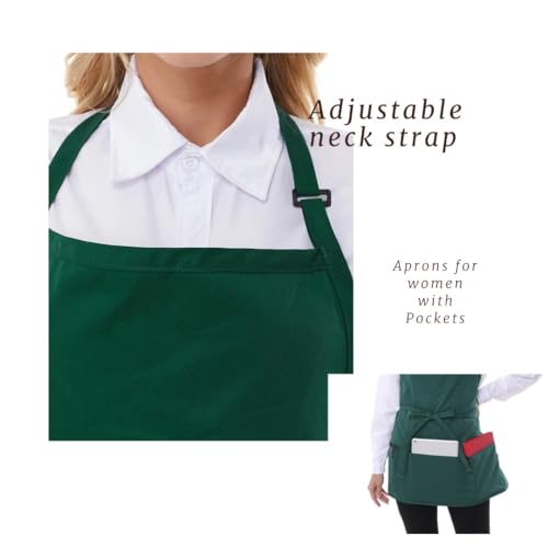 Adjustable Waterproof Aprons with 3 Pockets for Men Women (Green)