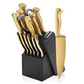 15 Piece Gold Kitchen Knife Block Set with Sharpener (Gold)