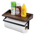 Black Metal Paper Towel Holder Wall Rack with Rustic Wood Shelf (Matte Black Metal Paper)