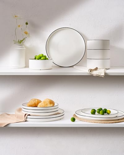 Porcelain 12 Piece Dinnerware Set (White with Black Trim / Service for 4 (Standard Dinner Set))