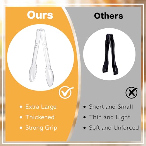 24 Pc Plastic Tongs for Serving 9 Inch Bulk Reusable or Disposable Tongs Heavy Duty Hard Serving Utensils Set Large Salad Tong for Kitchen Party Food Buffet Appetizer BBQ Event Catering Clear (Clear)