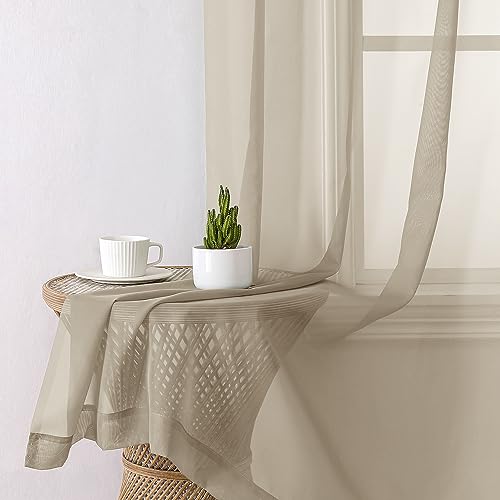 Taupe Sheer Curtains 63 Inches Long 2 Panels Set (40"W x 63"L (Pack of 2) / Taupe)