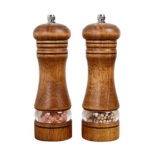 Wood Salt and Pepper Grinder Set Classic Manual Pepper Mills (6.5 inch)