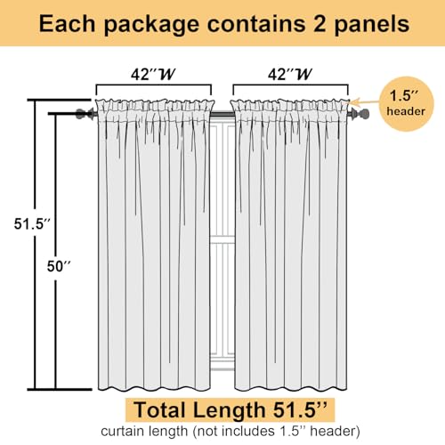 Ivory Sheer Curtains 50 Inch Length 2 Pcs (Ivory / 42"W x 50"L (Pack of 2))