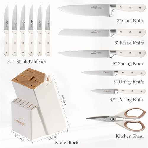 Knife Set Kitchen Knives Set with Block and Sharpener 14 Pcs Full Tang Knives German Stainless Steel Dishwasher Safe Kitchen Utensils Set with Ergonomic Handle Gifts for Women