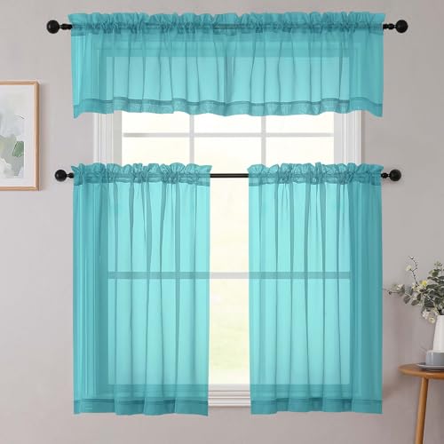 Turquoise Kitchen Curtains 30 Inch Length Tier 2 PCS (Turquoise / 42"W x 30"L (Pack of 2))