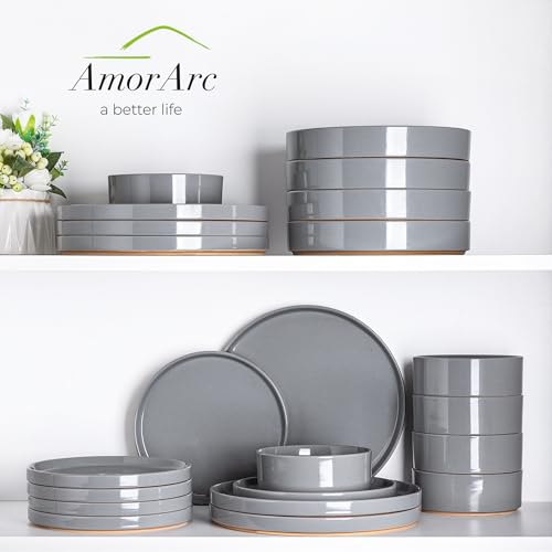Stoneware Dinnerware Sets for 6 (Service for 6 / Modern-Gray)