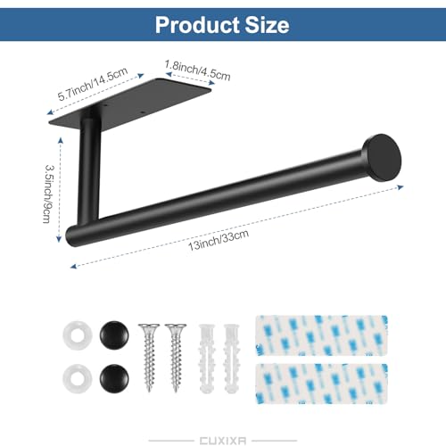 Paper Towel Holder Under Cabinet 2 Pack for Kitchen (Classic Black)