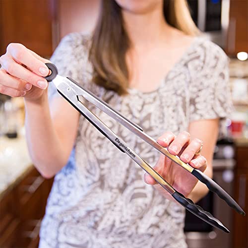 17" Kitchen Tongs with Silicone Tips (Black)