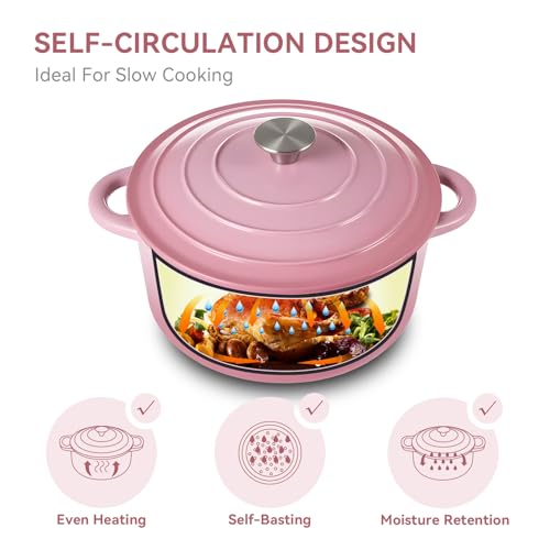 6 Quart Enameled Dutch Oven Pot with Lid (6 QT / Pink)