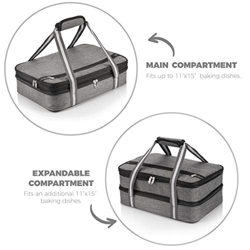 Insulated Casserole Carrier for Hot or Cold Food (Gray / 16" x 11" x 6")