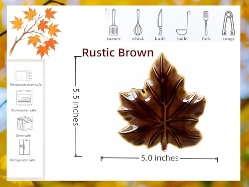 Cute Ceramic Spoon Rest & Holder for Stove Top & Kitchen Counter Ladle Holder Cooking Spoon Coffee Spoon Rest Utensil Rest Spatula Rest (Maple, Winter Rustic Brown)