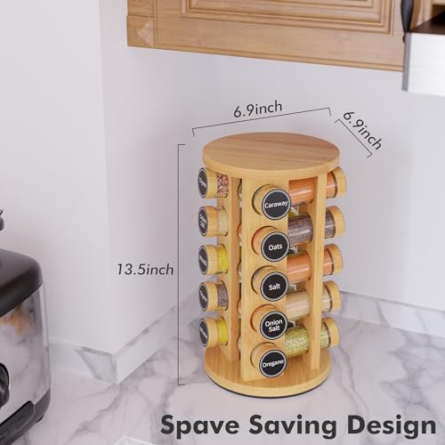 Revolving Spice Rack Set with 20 Spice Jars (20 Jars / Bamboo)