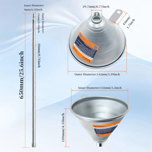 25.6" Steel Bendable Spout Funnel with Filter for All Automotive Oils (Single Unit | 25.6 in)