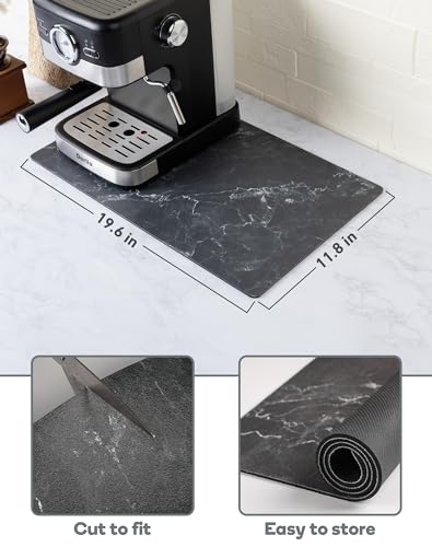 Coffee Mat Quick Dry Absorbent Dish Drying Mat 19.6 x 11.8 in (Marble Black / 11.8" x 19.6")