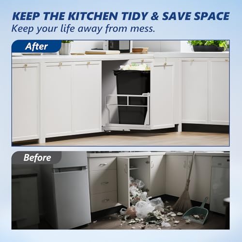 10 Gal Pull Out Trash Can Under Cabinet with Tiltable 10° (Silver / Single-10Gal)