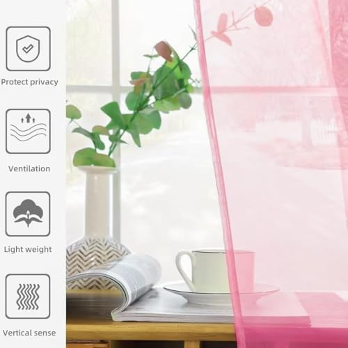 Solid Sheer Rod Pocket Curtain Voile Draperies 2 Panels White Beige Black Grey Coffee 52 Inch Width 96 Inch Long 1 Pair for Kitchen Bedroom Children Living Room Yard (Pink / 52"W x 96"L (Pack of 2))