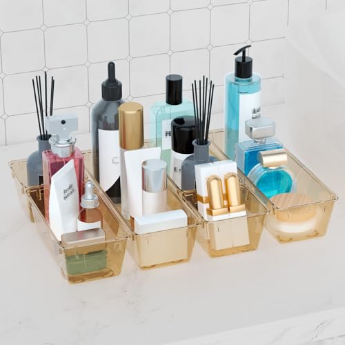 12 Pack Clear Drawer Organizer Set (Champagne / 12 PCS)