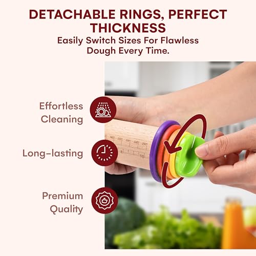 Rolling Pin with Thickness Rings (13.7''x2.75''x2.75'')