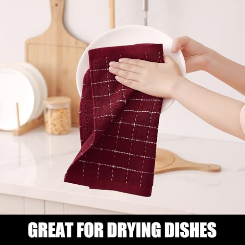 100% Cotton Terry Kitchen Dish Cloths (Burgundy Red / 12 X 12 - 6 Pack)