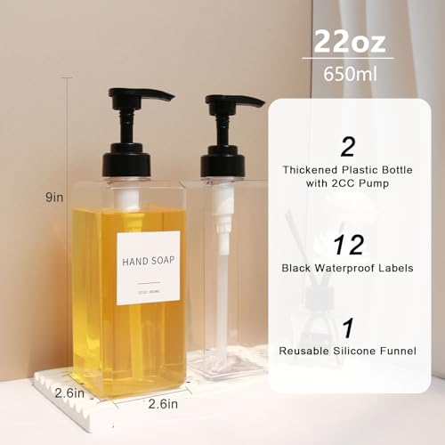 Clear Soap Dispenser with Waterproof Labels (22oz 2pack Clear)