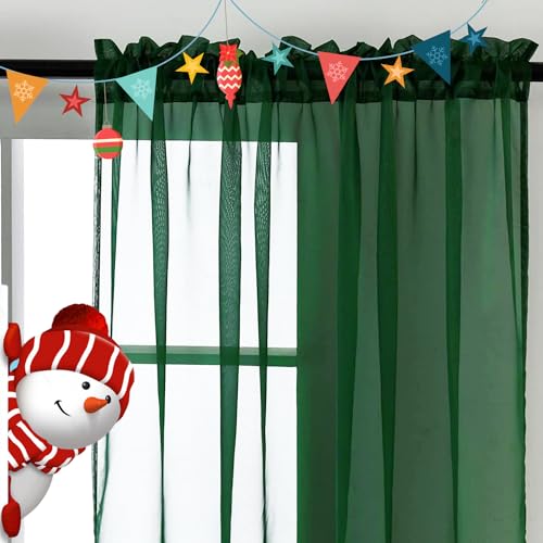 Sheer Voile Window Treatment Rod Pocket Curtain Panels for Kitchen Bedroom Living Room Drapes Sunlight Filtering Privacy Semi Home Decor Assorted Colors Sizes (Foliage Green / 52"W x 45"L (Pack of 2))