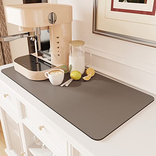 Coffee Mat Hide Stain Rubber Backed Absorbent Dish Drying Mat for Kitchen Counter (BROWN / 17"x31.5")
