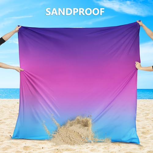Beach Blanket Mat Waterproof Sandproof for 2 (Gradient-bluepurple / 79" X 108"（1-6person）)