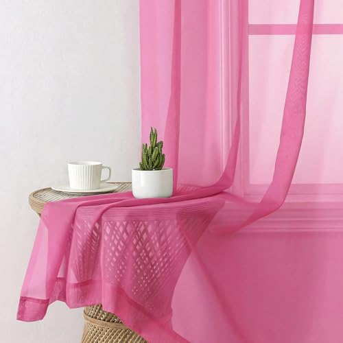 Hot Pink Sheer Curtains 84 Inches Long 2 Panels Set for Living Room (42"W x 84"L (Pack of 2) / Hot Pink)