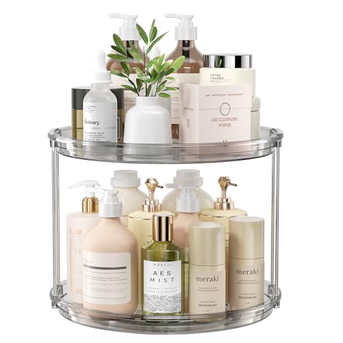 2 Tier Lazy Susan Organizer 12 inch Large Lazy Susan Turntable Rotating Spice Rack Organization for Cabinet (Gray / 12in 1 Pack)