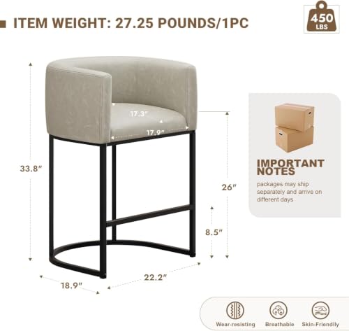 26" H Counter Height Bar Stools Set of 1 (Grayish White / Set of 1)