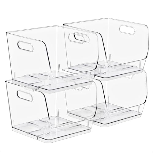 Clear Pantry Organizer with Stackable Storage Bins (Medium Square / 4 Pack)
