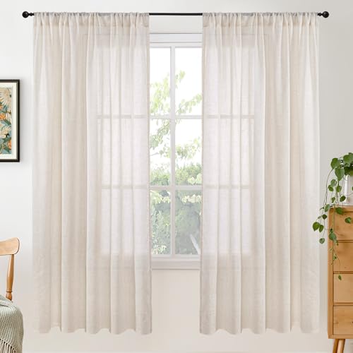 Oatmeal Linen Semi Sheer Curtains 72 Inch Length for Living Room (Oatmeal / 52"W x 72"L (Pack of 2))