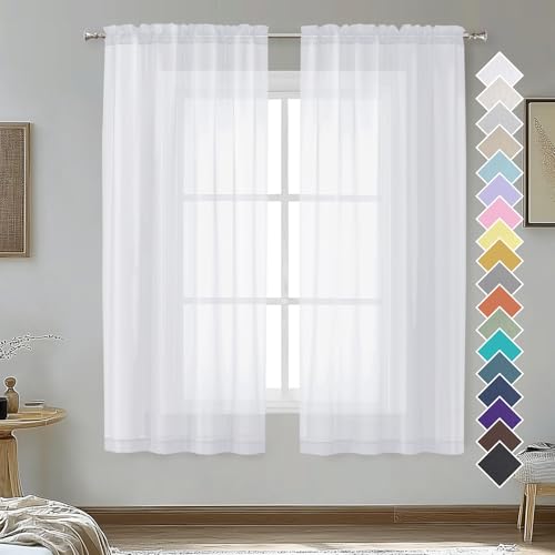 White Sheer Curtains 63 inch Length 2 Panels for Bedroom Living Room (White / 42"W x 63"L (Pack of 2))
