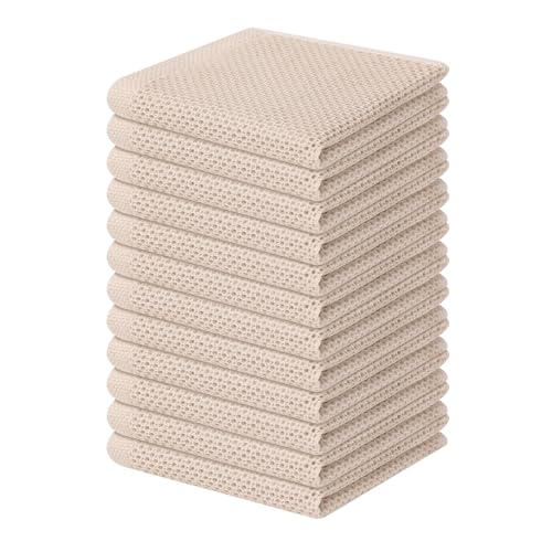 100% Cotton Waffle Weave Kitchen Dish Cloths 12 (Beige / 12 X 12 - 12 Pack)
