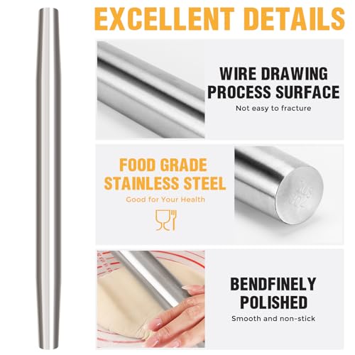 Seamless Stainless Steel Rolling Pin with Silicone Pastry Mat