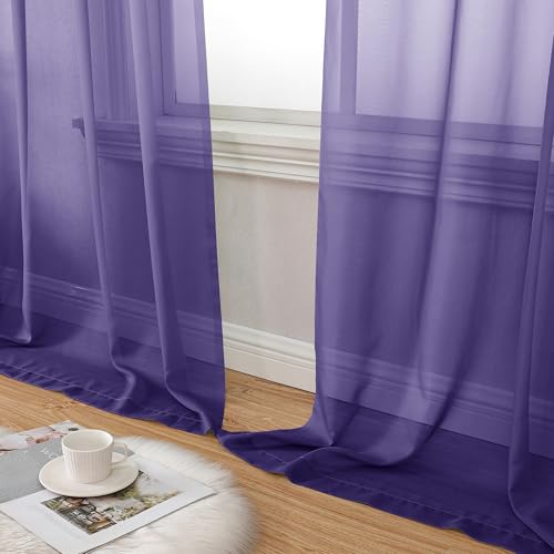 Purple Sheer Curtains 72 Inch Length 2 Panels Set (42"W x 72"L (Pack of 2) / Purple)