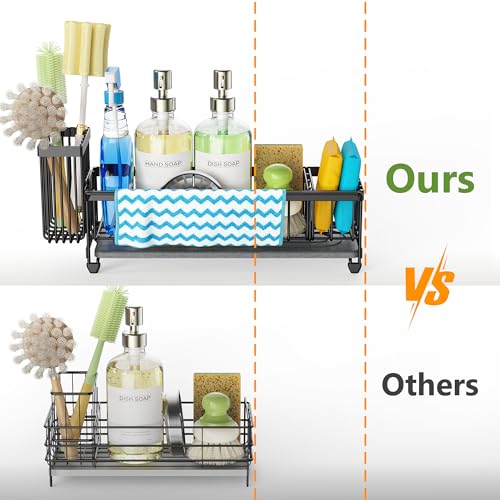 Large Sink Caddy Organizer with Towel Holder (Black with Towel Rack)