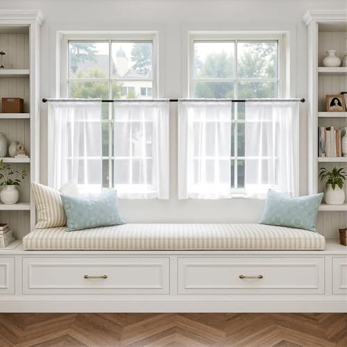 White Short Sheer Curtains 36 Inches Long 4 Panels 42 x 36 Inches (42"W x 36"L (Pack of 4) / White)