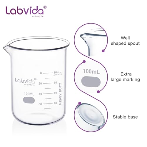 12pcs 100ml Upgrated Thick Glass Beakers (12pcs of Vol.100ml)
