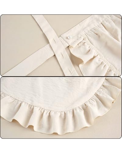 Womens Vintage Pioneer Maid Apron Lace Ruffle Apron with Pockets L (Large / Beige)
