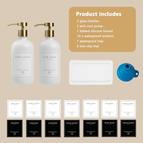 Soap Dispenser Bathroom (White Bottle/Gold Pump + Tray)