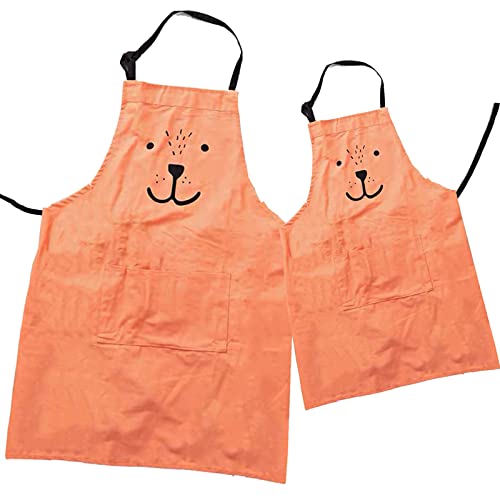 2 Pack Cotton Adjustable Parent and Child Apron with Pockets Great Gift For Adult and Kid Baking (Orange)