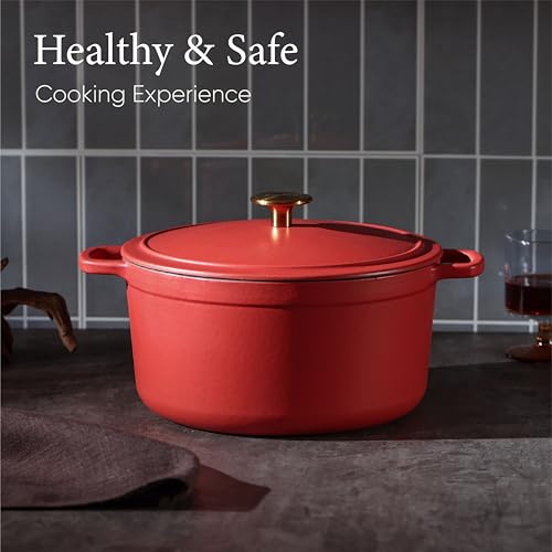 5QT Enameled Cast Iron Dutch Oven Pot with Lid (Red / 5 quart)