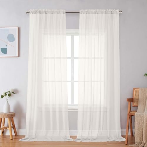 Ivory Sheer Curtains 108 Inches Long (Ivory / 59"W x 108"L (Pack of 2))