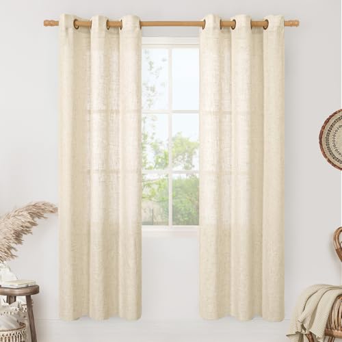 Semi Sheer Linen Curtains 80 Inch Length for Living Room 2 Panels (34"W x 80"L (Pack of 2) / Beige)