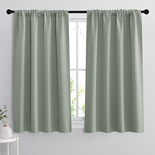 54 inch Blackout Curtains for Living Room Bedroom (Grayish Green / 42"W x 54"L (Pack of 2))