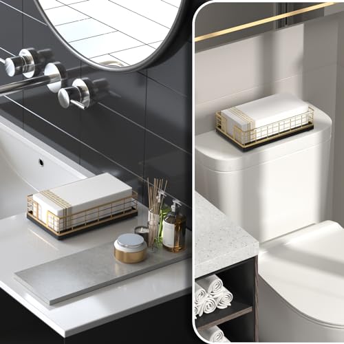 Guest Towel Holder Tray for Bathroom (Gold/Black / 9.06 x 5.51 x 2.56 inches)