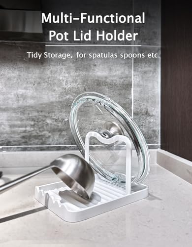 Anti Rust Metal Spoon Rest with Lid Holder While Cooking (White / 1-LAYER)