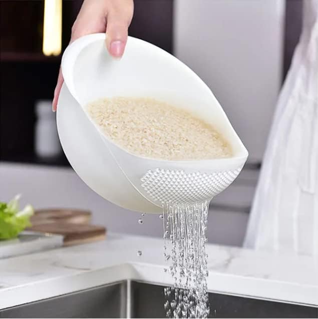 Kitchen Colander Bowl Combo Strainer for Rice (White)